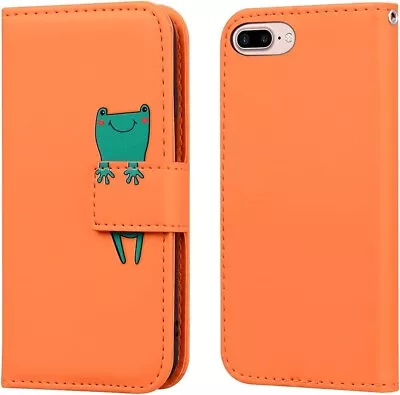 iPhone 7 Plus & 8 Plus 5.5" Flip Phone Case PU Leather Wallet Card Slots Orange - Image 1 of 4