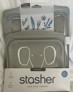 Juego de almacenamiento de alimentos reutilizables para bebés Pottery Barn Kids Stasher™ GRIS elefante - Imagen 1 de 2