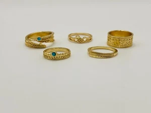 5pc gold plated ring set, sz 6.5-9 wmns, turquoise - Picture 1 of 10