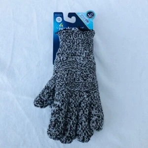 Isotoner womens smart dri gloves sherpa lined marled black and white NEW - Picture 1 of 5