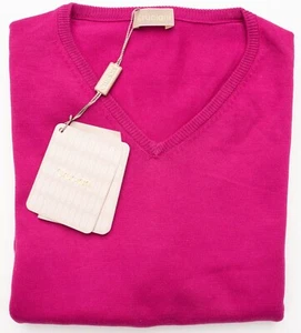NWT CRUCIANI Fuchsia Cotton Lightweight Knit V-Neck Pullover Sweater S (EU 48) - Picture 1 of 6