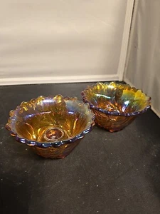 Carnival Glass Candle Holders 2 Inches High 4 1/2 Inches Wide - Picture 1 of 10