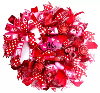 Valentine Day Wreath For Front Door "Be Mine" Valentine Wreath Red Pink Heart - Image 1 of 4