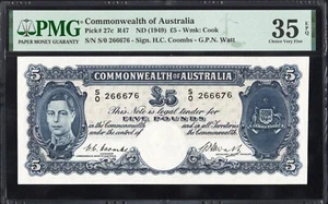 Australia 5 Pounds P27c R47 1949 Coombs Watt PMG35 Choice VF EPQ UNDER-GRADED - Bild 1 von 2