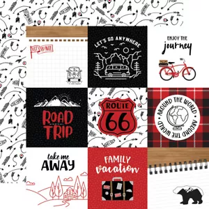 2 Sheets of Echo Park LET'S GO ANYWHERE 12x12 Cardstock - 4x4 Journaling Cards - Picture 1 of 1