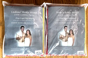 Lot of 2 Turkish Cotton Terry Velour Adjustable Body Wrap Towel 1 Male 1 Female - Picture 1 of 6