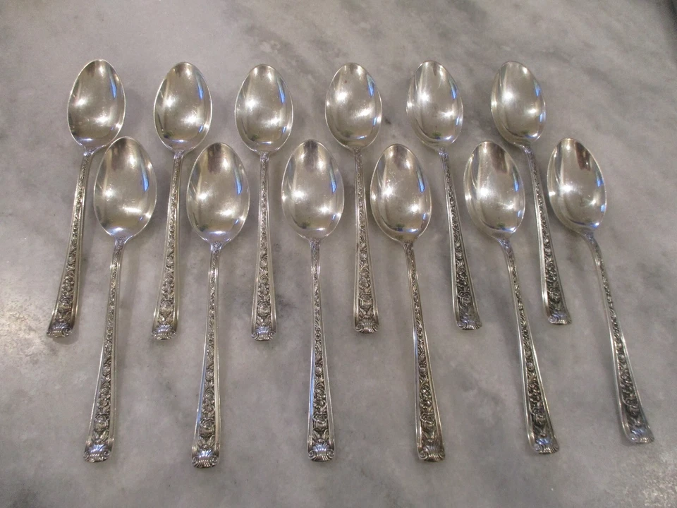 НАБОР ЧАЙНЫХ ЛОЖЕК ИЗ ЧИСТОГО СЕРЕБРА С РОЗОЙ WATSON WINDSOR (12) 6 ДЮЙМОВ - БЕЗ МОНО - 343 г - Изображение 1 из 4