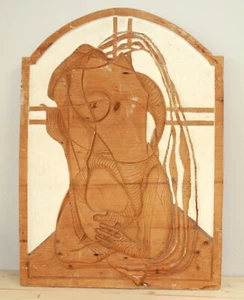 Targa da appendere a parete vintage astratta surrealista nudo intagliato a mano legno - Foto 1 di 7