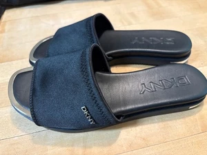 DKNY Women's Slide Slip-On Flats Sandals BLACK w/ Silver SIZE 6.5 NEW - Picture 1 of 6