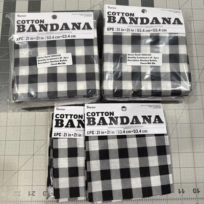 Bandana Blanco y Negro Cuadros Búfalo Algodón 21 X 21” Darice Lote De 14 Foto 1 de 3