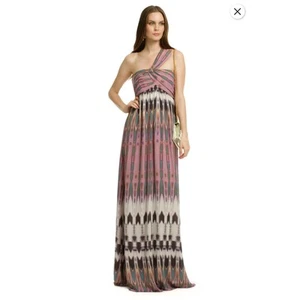 NWT Nicole Miller Gold Label Silk One Shoulder Strapless Boho Maxi Dress Size 10 - Picture 1 of 9