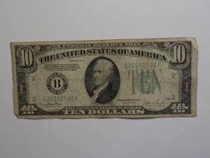 Federal Reserve 1934 10 Dollar Bill Bank Of New York Paper Money Currency Note - Picture 1 of 2