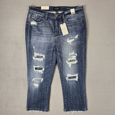 Judy Blue Distressed Skinny Fit Capri Jeans Womens 15/32 Blue Denim JB82271DK - Image 1 of 4