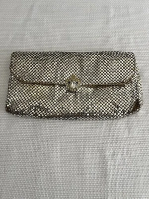 Vintage WHITING & DAVIS SILVER METAL MESH CLUTCH EVENING  BAG PURSE RHINESTONES  - Image 1 of 4