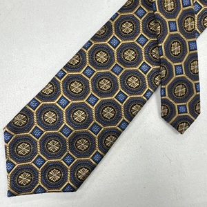 Bruno Piatelli Italy Men's Gold and Blue Medallion Geometric 100% Silk Neck Tie - Picture 1 of 9