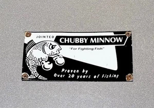 INSEGNA PORCELLANA VINTAGE 12" CHUBBY MINNOW FISH LURE GASOLIO AUTO CAMION MOTO - Foto 1 di 2