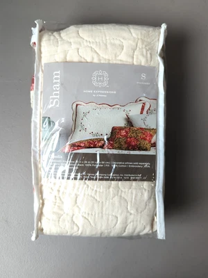 Funda de Almohada JC Penney Sham Estándar NUEVA Acolchada Floral Grannycore Country Marfil Foto 1 de 4