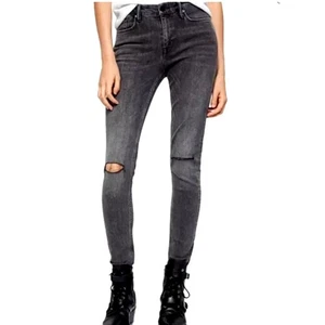 AllSaints Grace Womens Black Jeans 28 Slim Distress Grunge Fade Fray Hem Gothic - Picture 1 of 12