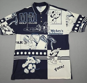 Vintage Disney Golf Shirt XL All Over Print Blue Short Sleeve Polo With Tags - Picture 1 of 10