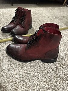 Robert Graham Men's 10 M Lace Up Leather Ankle Boots Burgundy NWOB Italy