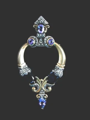 Broche vintage de oro sobre plata de ley de 17,35 quilates con piedras preciosas de 3,75" Foto 1 de 4