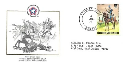 CENTRAL AFRICAN REPUBLIC 1976 FIRST DAY COVER, AMERICAN BICENTENNIAL  - Image 1 of 2