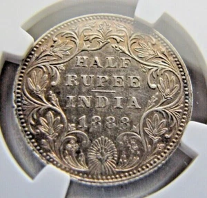 British India KM491 Half Rupee 1888 (B) no mintmark, NGC AU details - Picture 1 of 3