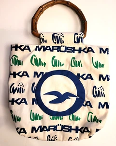 Borsa Marushka gabbiano tote bag borsetta serigrafia applique crema blu verde 1982 vintage - Foto 1 di 22