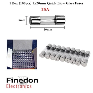100x 25A 5x20mm Tube Glass Fast Blow Equipment PCB Car Van DJ Fuse Box - Picture 1 of 2