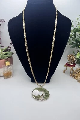Colgante Árbol de la Vida Peridoto Chips SemiPrecioso Gema Collar Tono Dorado 28" Foto 1 de 4