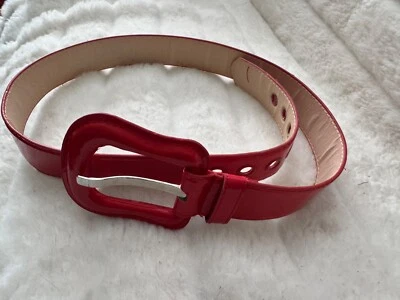 RED PATENT LEATHER Large / Wide Buckle Belt Woman - Изображение 1 из 3