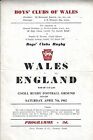 Wales v England Boys Clubs International 7 Apr 1962 RUGBY PROG