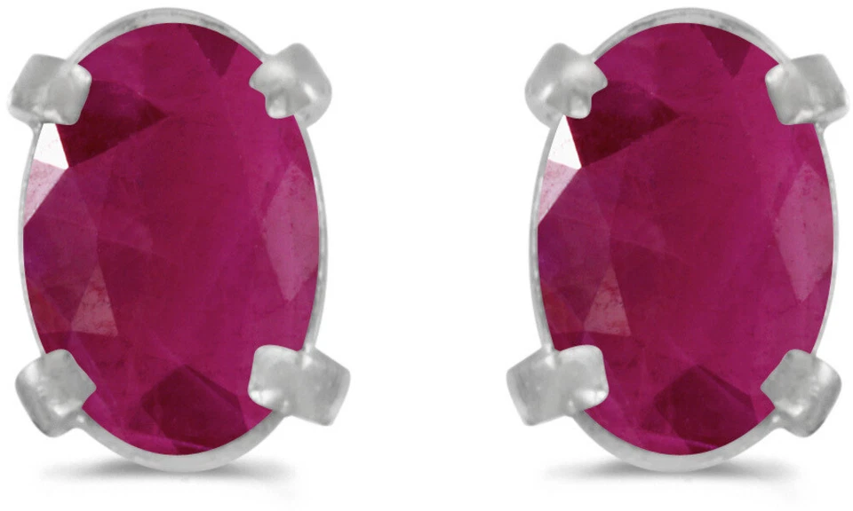 14k White Gold Oval Ruby Earrings - Image 1 of 1