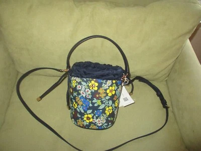 $428 Tory Burch Emerson цветочный напечатано мини ведро сумка логотип через плечо новый с Ярлыками - Изображение 1 из 4