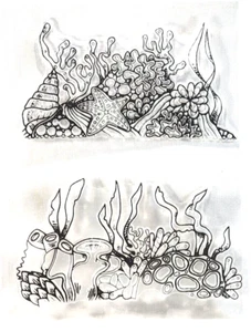 Hoja de estampillas transparentes de arrecife de algas coral conchas marinas vida marina océano mar 6" x 8" - Imagen 1 de 1