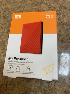 NEW WD My Passport 5TB 2.5” Portable External HDD Red - Afbeelding 1 van 2