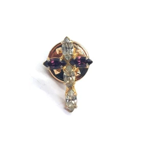 Rhinestone Cross Purple Clear Pin Lapel Religious Christian Faith Statement VTG - Picture 1 of 3