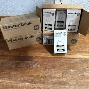 (QTY 6) Master Lock Padlock Keyed Alike Long Shackle Rectangular 3KALH Key#A104 - Picture 1 of 4