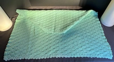 Handcrafted Mint Green Baby Blanket 34”x28” – Soft Knit Checkered Pattern - Image 1 of 4