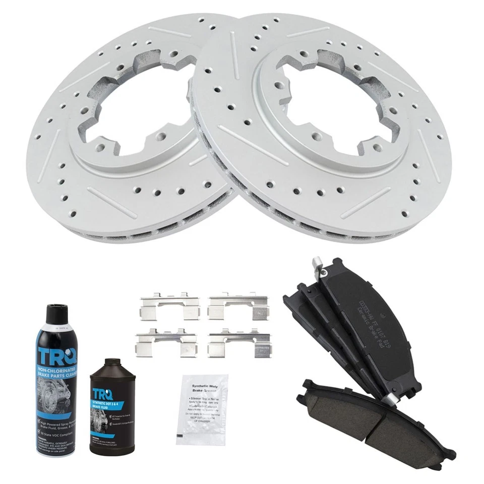 Kit de rotor de freno y pastillas delanteras recubiertas y cerámicas con productos químicos para Nissan Foto 1 de 4