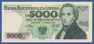 POLONIA / POLAND -- 5000 ZLOTYCH ( 1.6.1982 ) -- UNC -- PICK 150a . - Picture 1 of 2