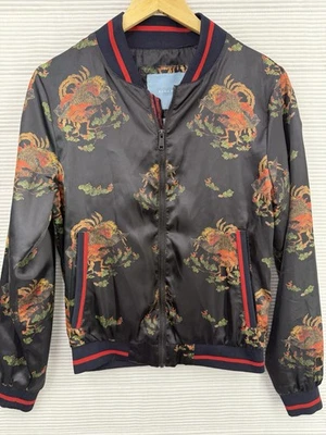 Zara Man Phoenix Print Sukajan Bomber Jacket Satin Black Size S - Image 1 of 4