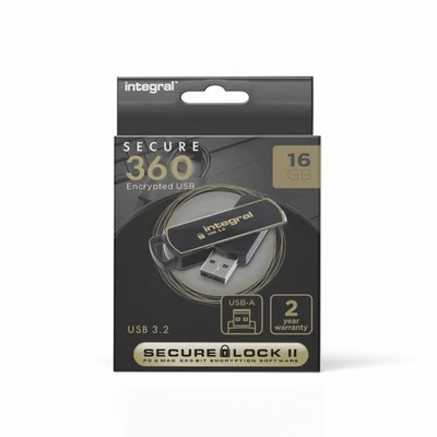 Integral INFD16GB360SEC3.0 360 Secure 16 GB USB 3.0 Flash Drive with 256 Bit Enc - Photo 1/4