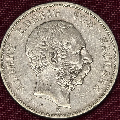 Germany Saxony 1876 E Silver 5 Marks Coin; 150 Year-Old European Historical Gem! - Image 1 of 2