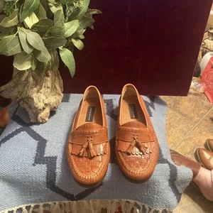 Croft & Barrow Shoes Brown Leather Loafers 10 1/2M Kilt Tassel Weave Loafer 7615 - Picture 1 of 15
