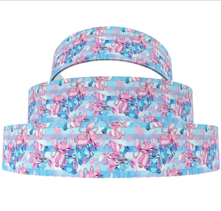 `7/8 INCH 22mm GROSGRAIN RIBBON Hair Bow Supplies Stitch Angel cartoon - Image 1 of 1