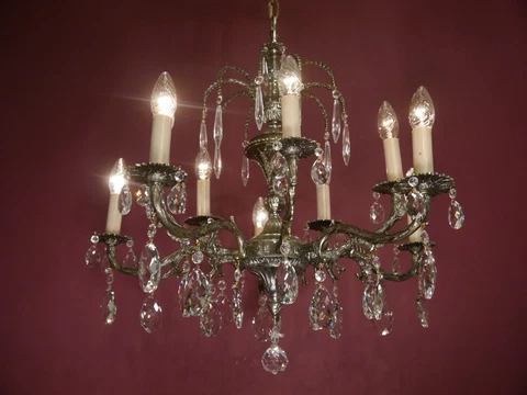 CRYSTAL SILVER NICKEL CHANDELIER GLASS CEILING SMALL LAMP 9 LIGHT Cover