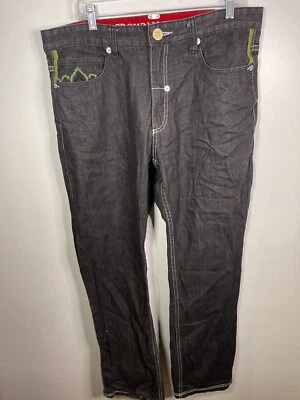 Pantalones de mezclilla Crown Holder para hombre negro oscuro con bordado verde talla 36x34 Foto 1 de 4