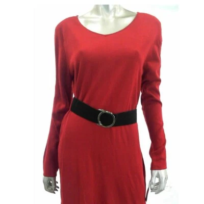 NY Collection Women Dress M Red Tunic 3/4 Sleeve Above Knee Sweater Knit - Image 1 of 4