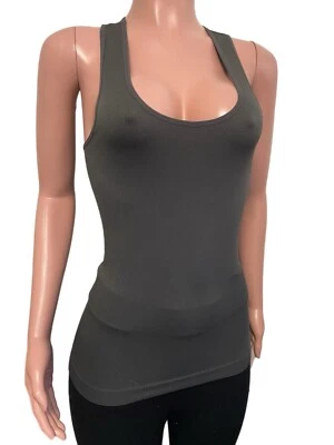 La Linger Charcoal Grey Ribbed Stretch Tank Top Grunge Casual NWT O/S Racer Back - Image 1 of 2